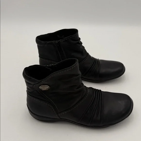 Clarks Black Ankle leather Boots women 8W Side Zipper casual office retro Y2K - Picture 4 of 11